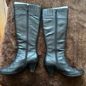 Elegant Black Leather Knee-High Boots, 2” heel